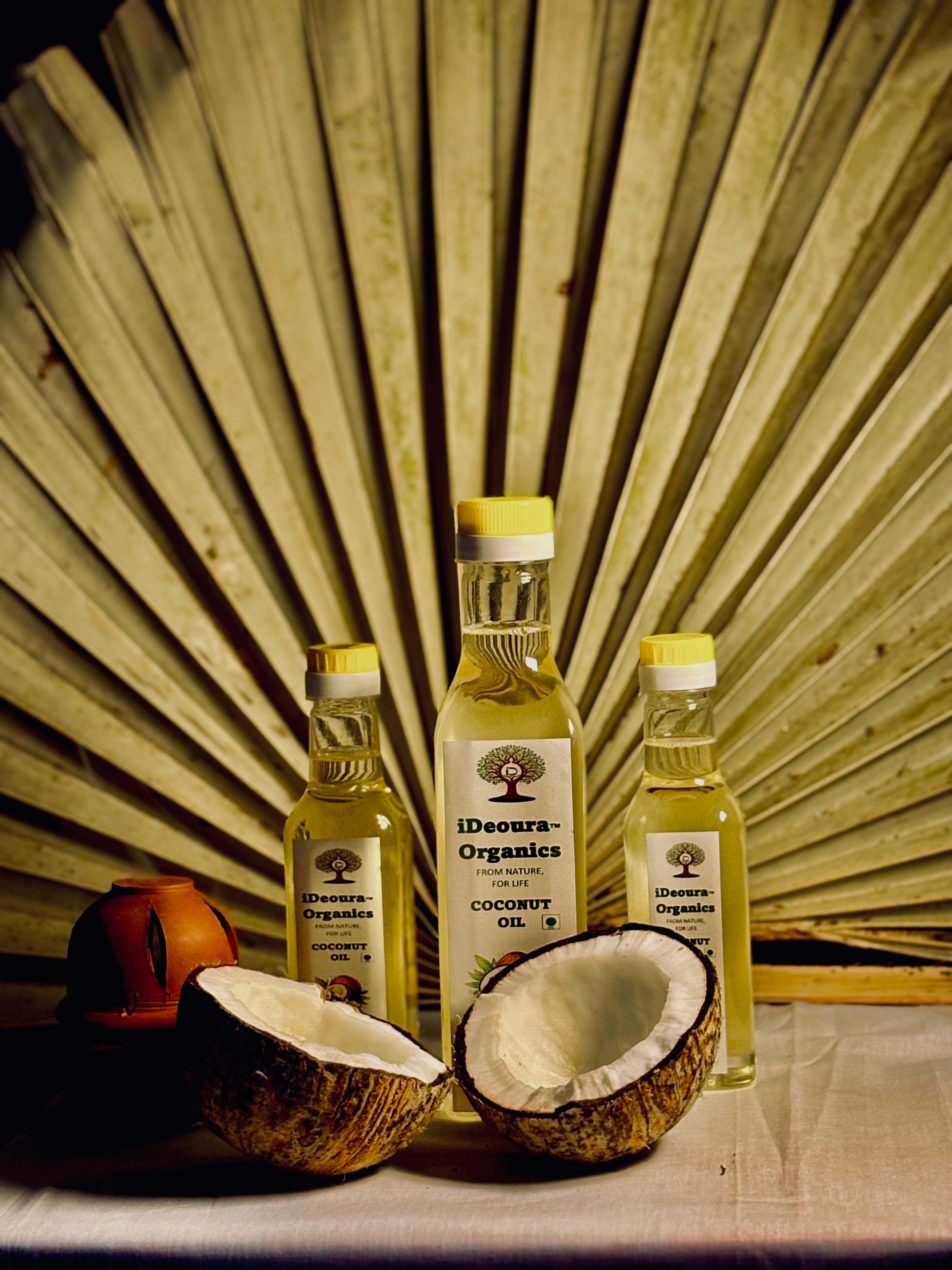 Pure Coconut Oil in Glass Bottle